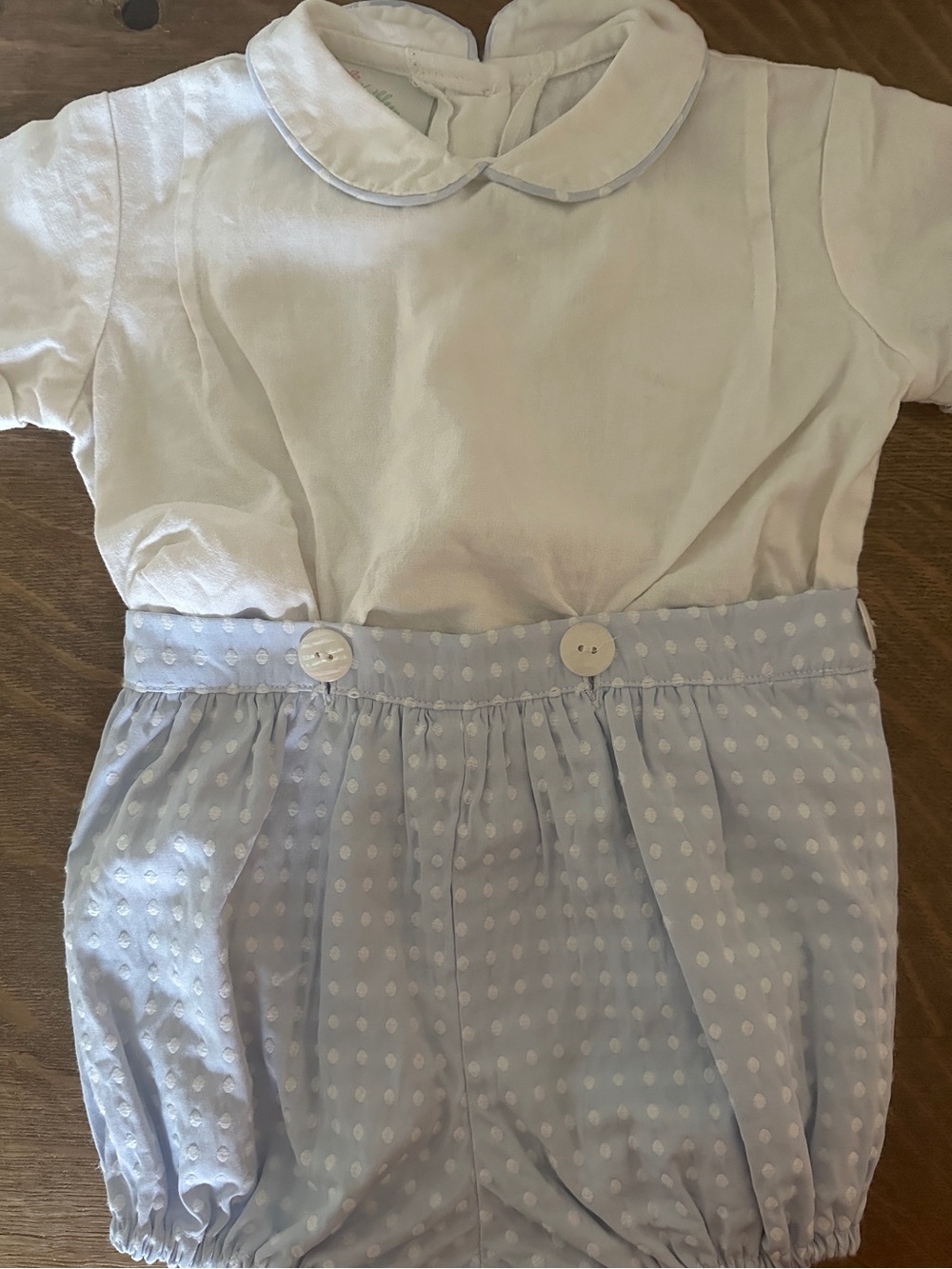 Alice & Kathleen Dot Bubble Romper in Light Blue & White